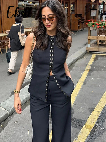 Solid Elegant Trousers Set