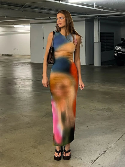 Summer Elegant Bodycon Tie-Dye Long Dress