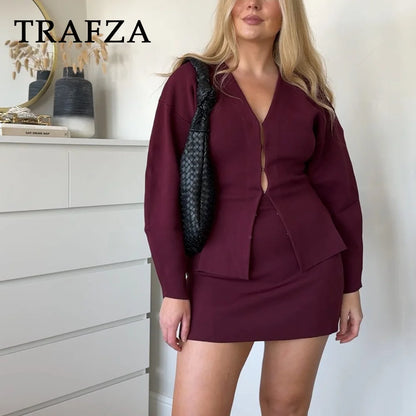 TRAFZA Chic Streetwear Knitted Set
