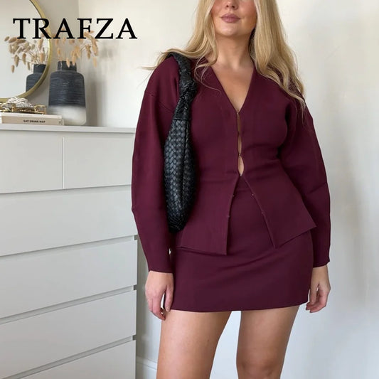 TRAFZA Chic Streetwear Knitted Set