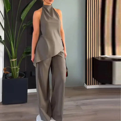 TRAF Halter Neck Asymmetrical Top and Pants