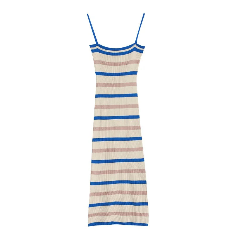 Retro Striped Knitted Suspender Dress