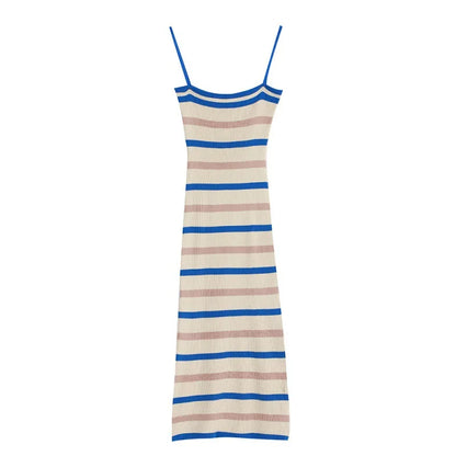 Retro Striped Knitted Suspender Dress