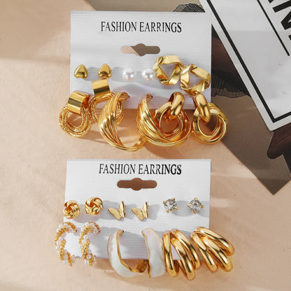 Vintage Geometric Hoop Earrings Set