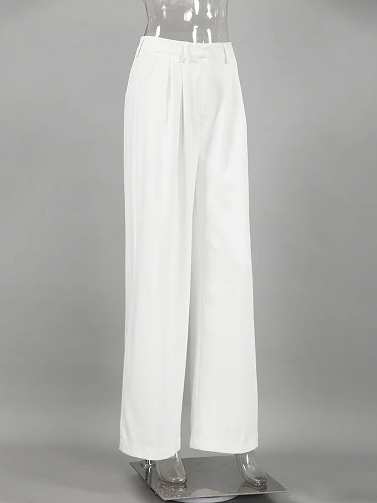 High Waist Pocket Patchwork Casual Wide Leg Trousers