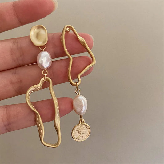 Asymmetric Long Baroque Pearl Earrings