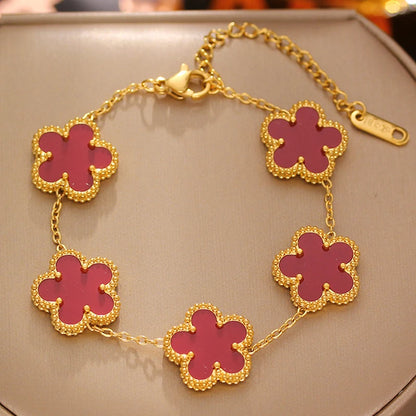 Trendy Lucky Clover Flower Stainless Steel Bracelets