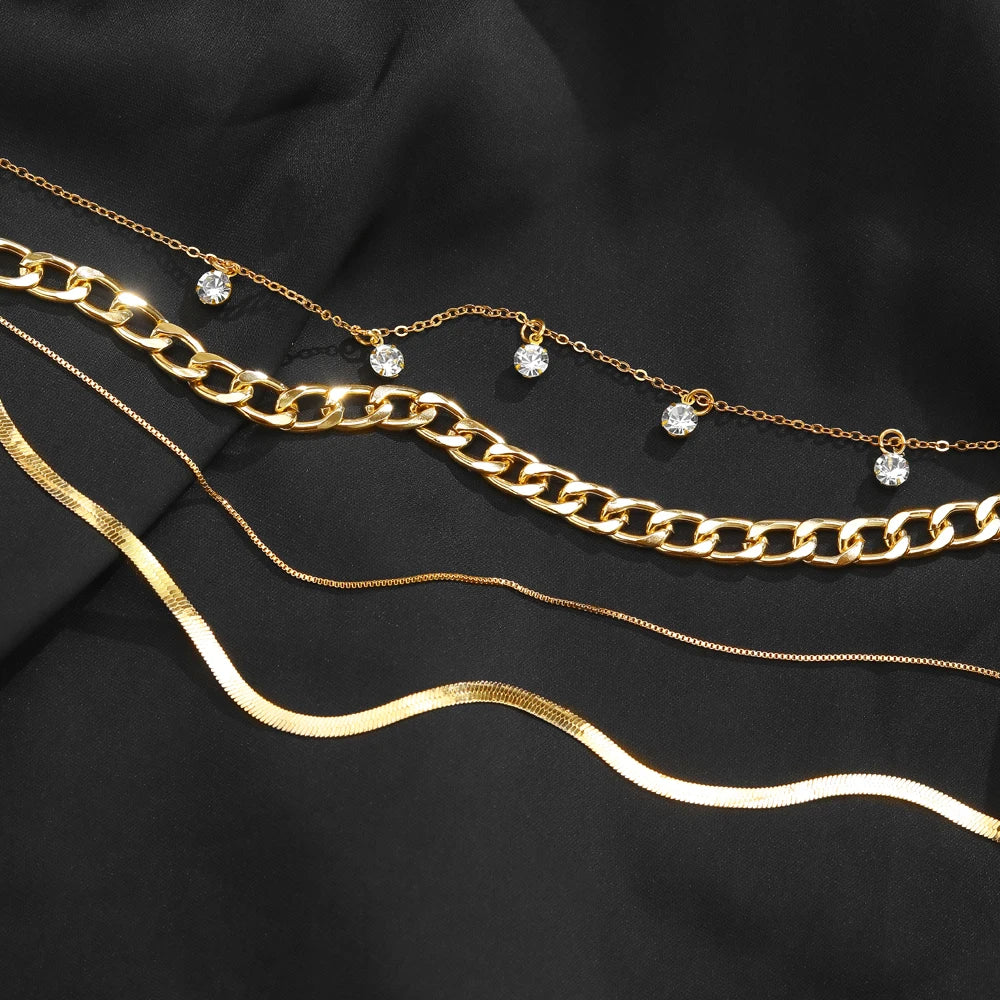 Trendy Gold Color Multi-Layer Chain Necklace