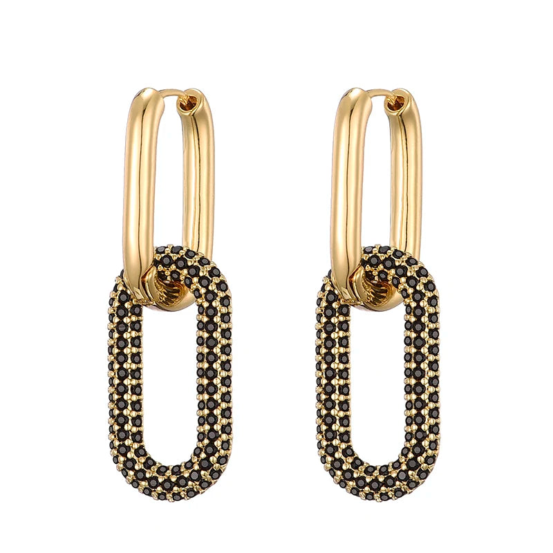 Gold Color Geometric Oval Rectangle Hoop Earrings