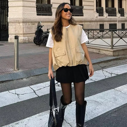 Cropped Waistcoat Zipper Vest