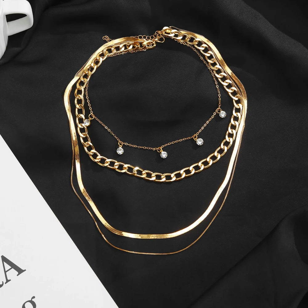 Trendy Gold Color Multi-Layer Chain Necklace