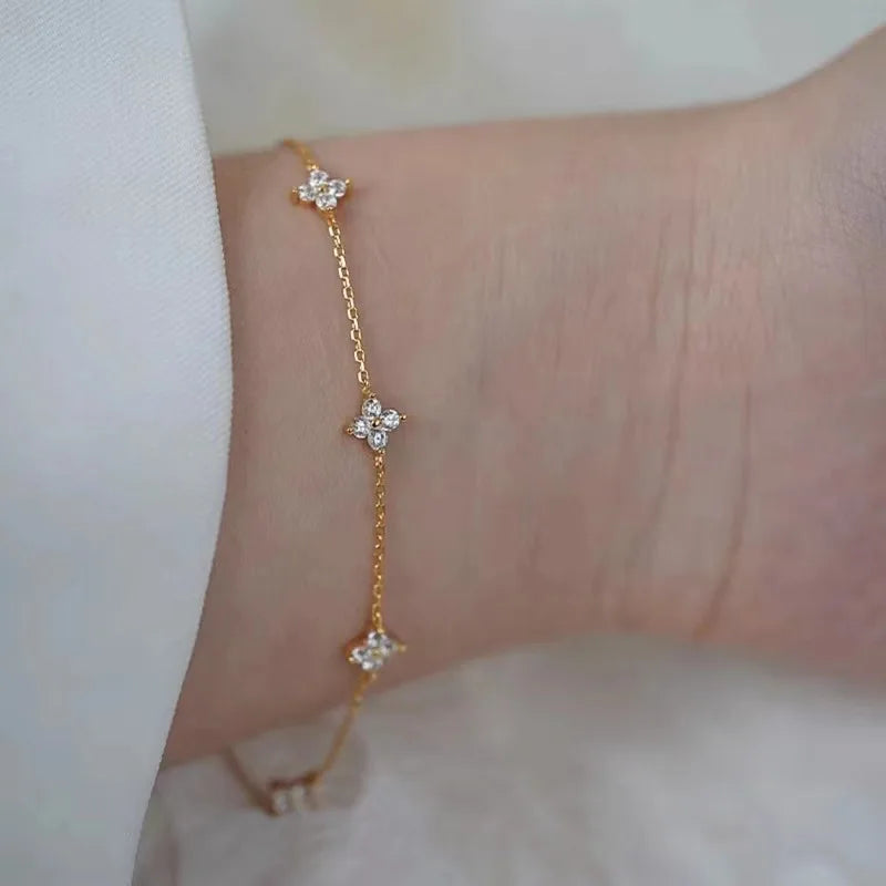 925 Sterling Silver Four-leaf Clover Zircon Starry 18K Gold Bracelets