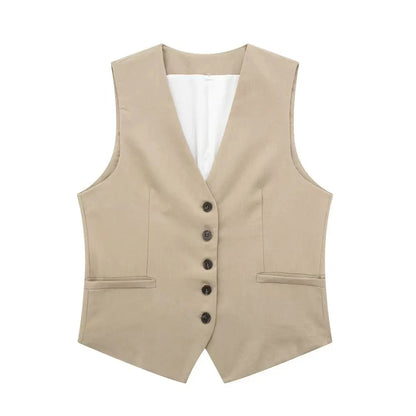 Elegant Solid Waistcoat Shorts Set