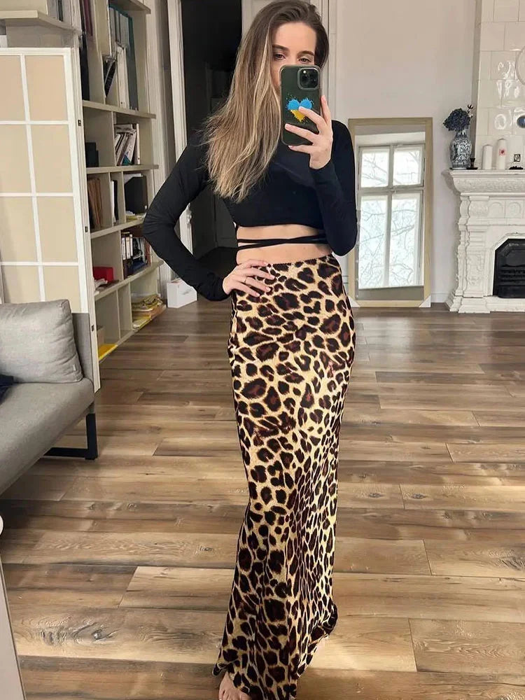 Elegant Leopard Print Vintage Skirt - High Waist