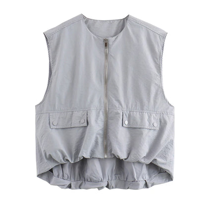 Cropped Waistcoat Zipper Vest