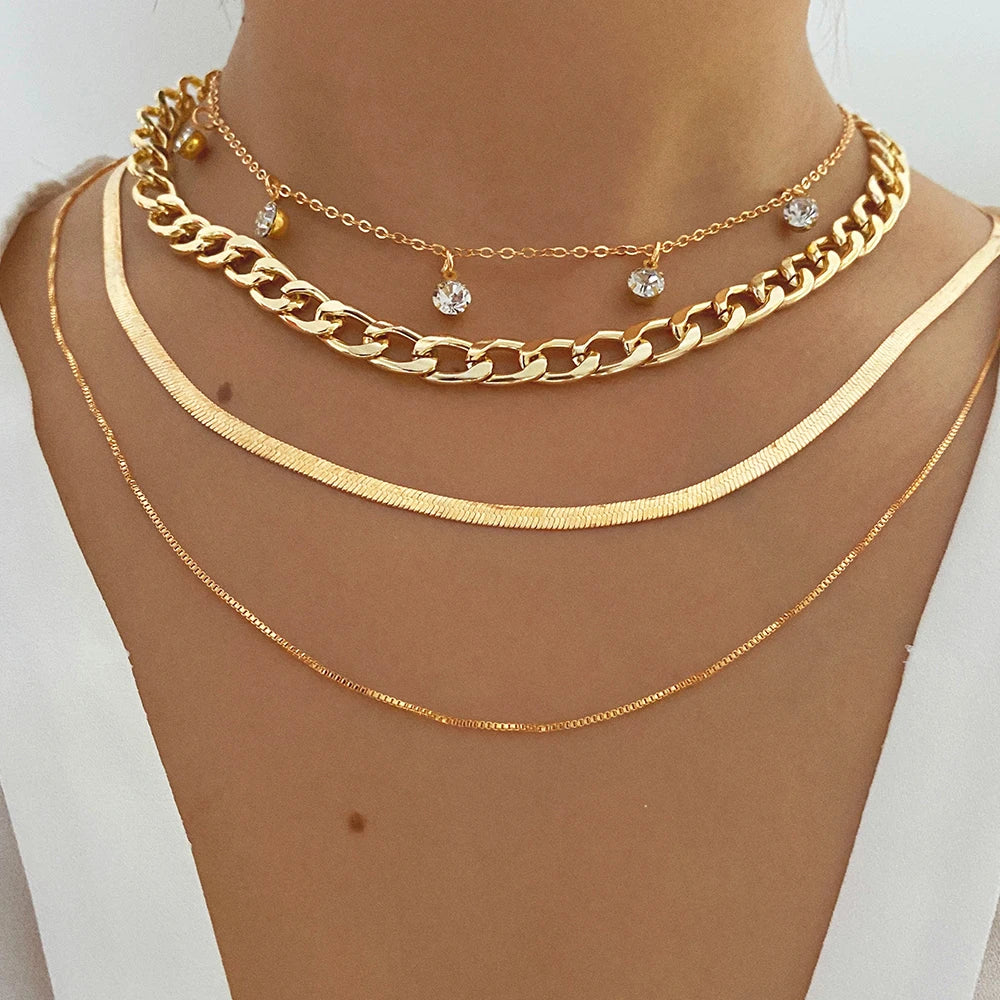 Trendy Gold Color Multi-Layer Chain Necklace