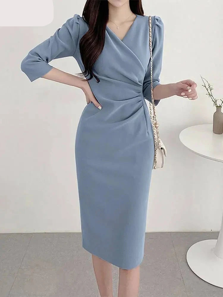 Elegant Sexy Solid Color Knee Length Bodycon Sundress