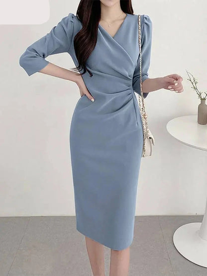 Elegant Sexy Solid Color Knee Length Bodycon Sundress