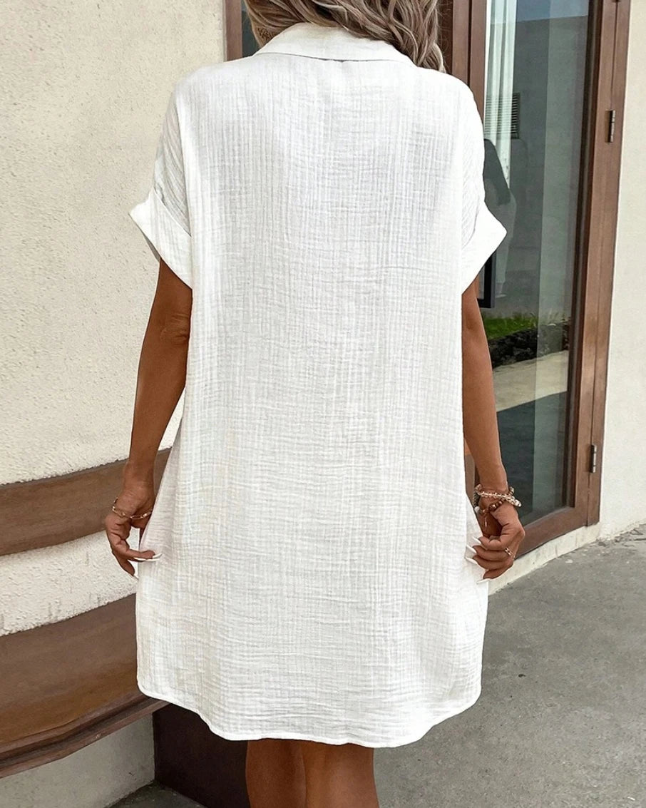 V-neck Sleeve Cotton Linen Dress