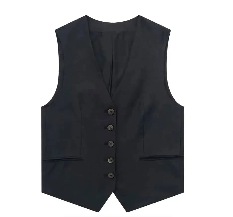 Elegant Solid Waistcoat Shorts Set