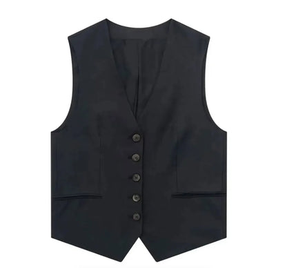 Elegant Solid Waistcoat Shorts Set