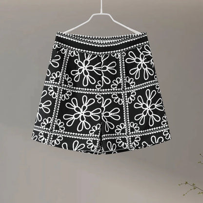 Vintage Printed Jacket Shorts Set