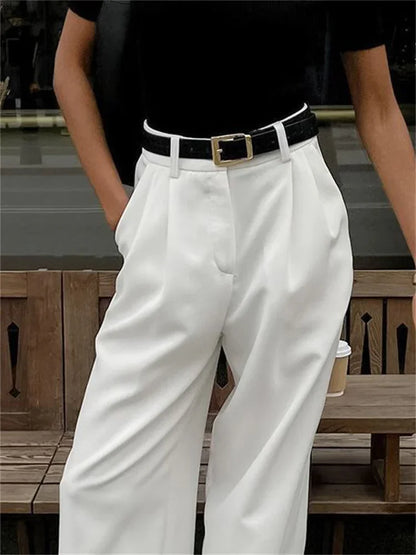 High Waist Pocket Patchwork Casual Wide Leg Trousers