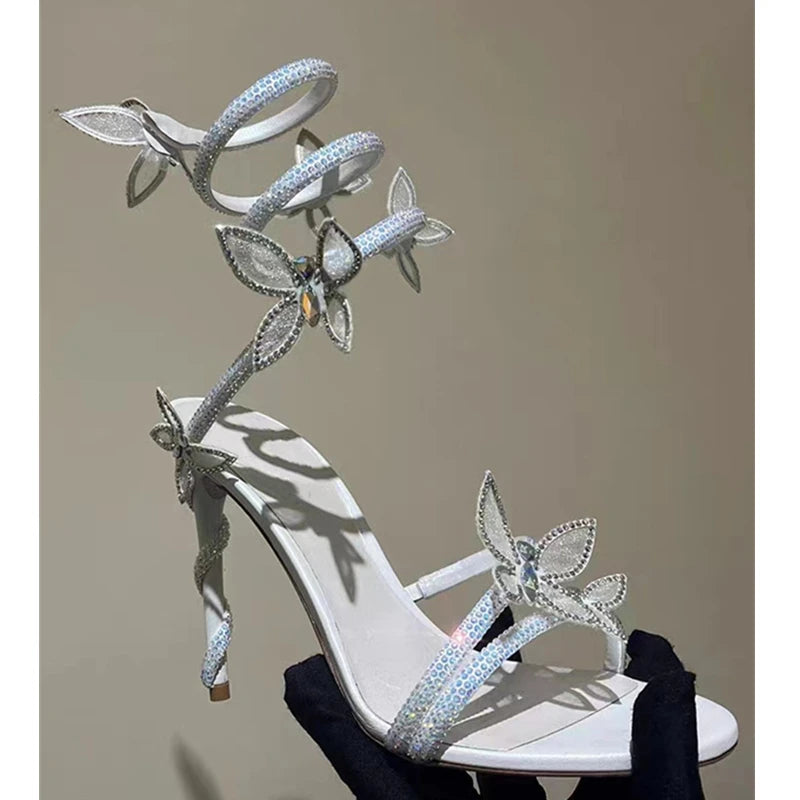 Luxury Crystal Embellished Butterfly Detail Gladiator High Heels