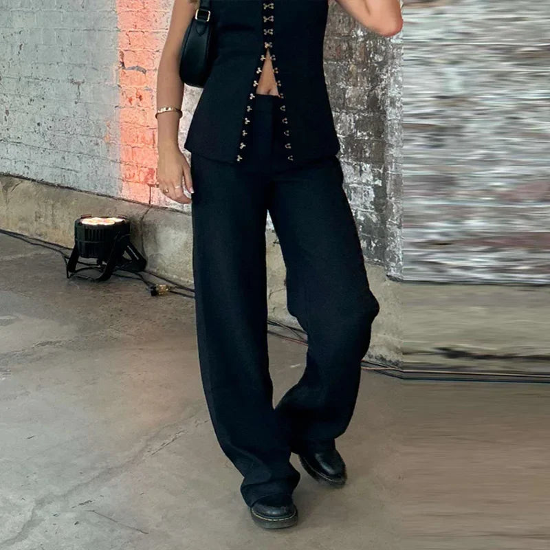 Solid Elegant Trousers Set