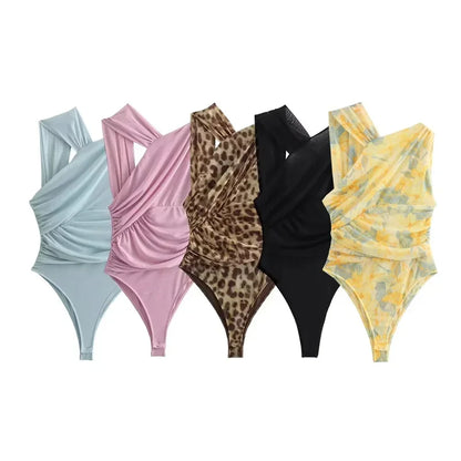 Leopard Print Mesh Sleeveless Bodysuit