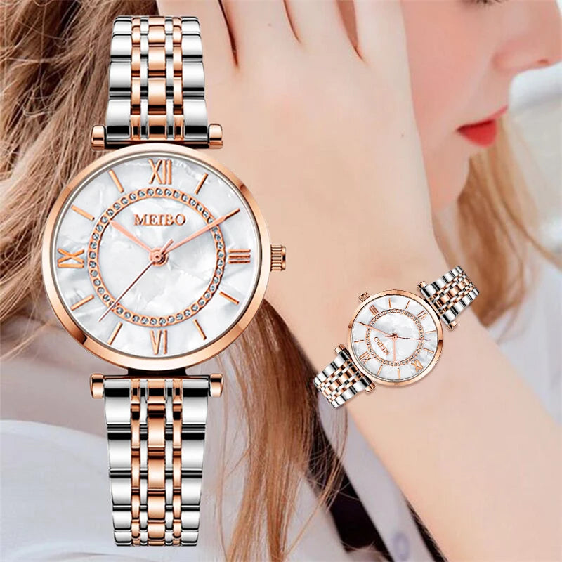 Luxury Crystal Women Bracelet Steel Wristwatch