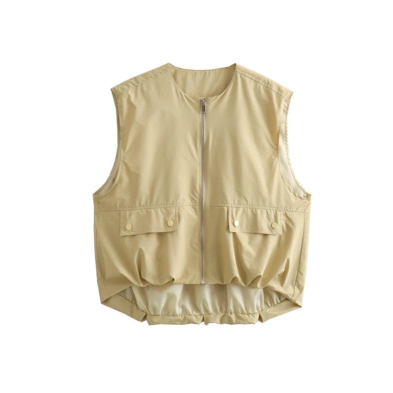 Cropped Waistcoat Zipper Vest