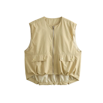 Cropped Waistcoat Zipper Vest