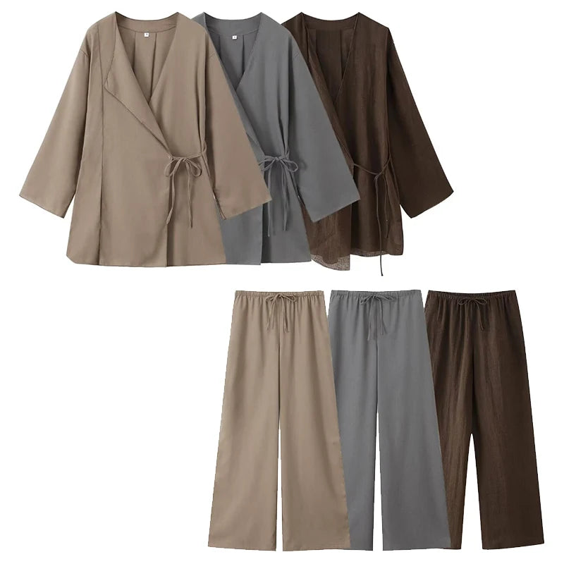 Vintage Elastic Waist Trousers Set