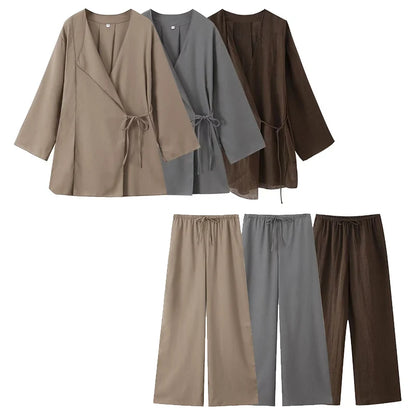 Vintage Elastic Waist Trousers Set