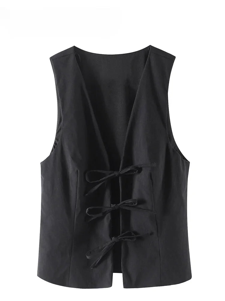 Women Fashion Lace Up Vest V Neck Sleeveless Tank Tops